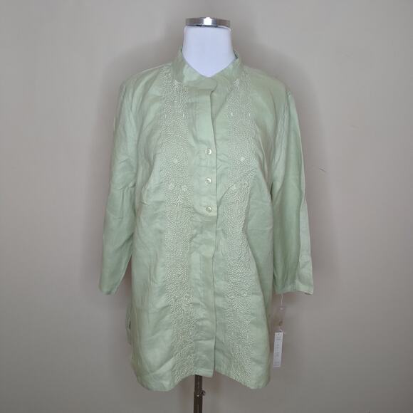Ecologie Linen Shirt Button Up Embroidered Tunic - Picture 1 of 9